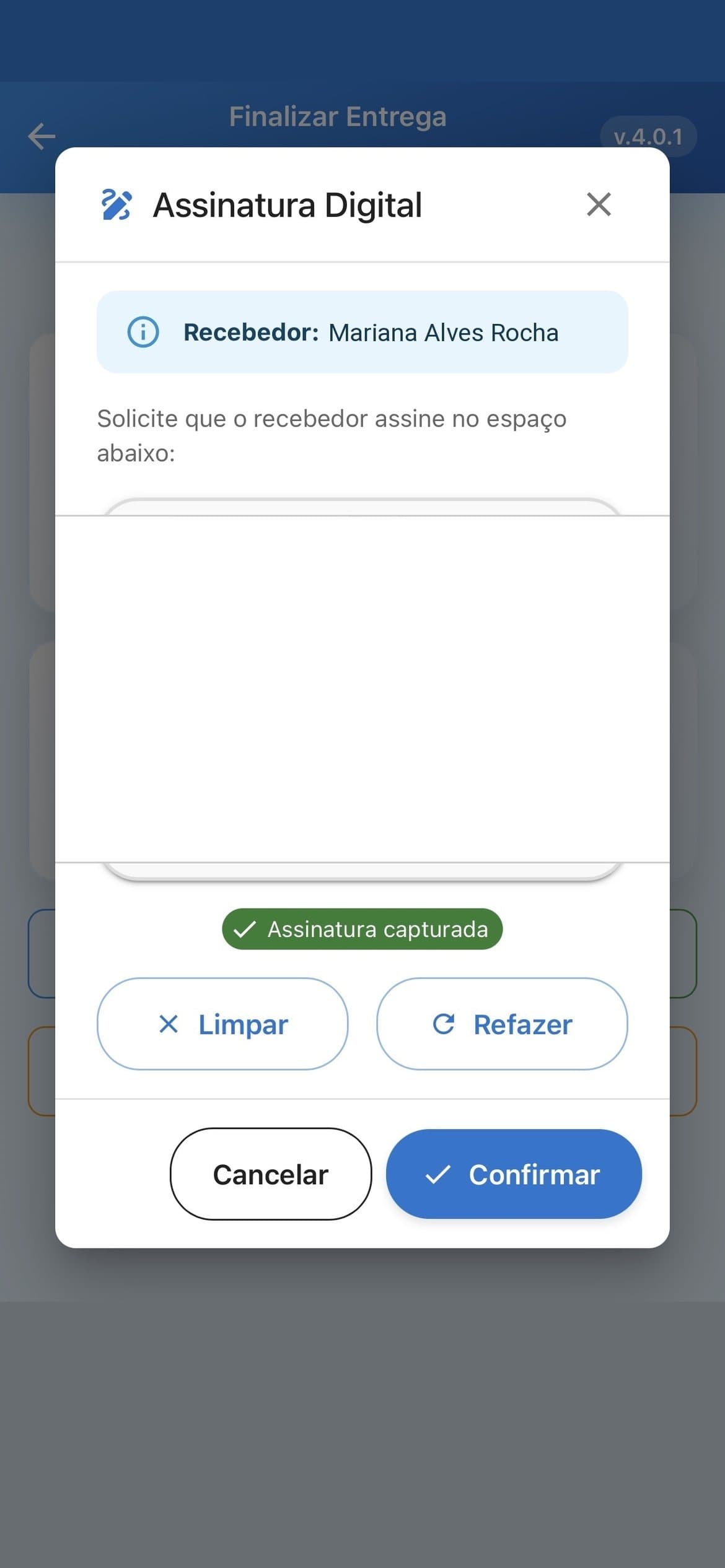 Assinatura digital na retirada da encomenda
