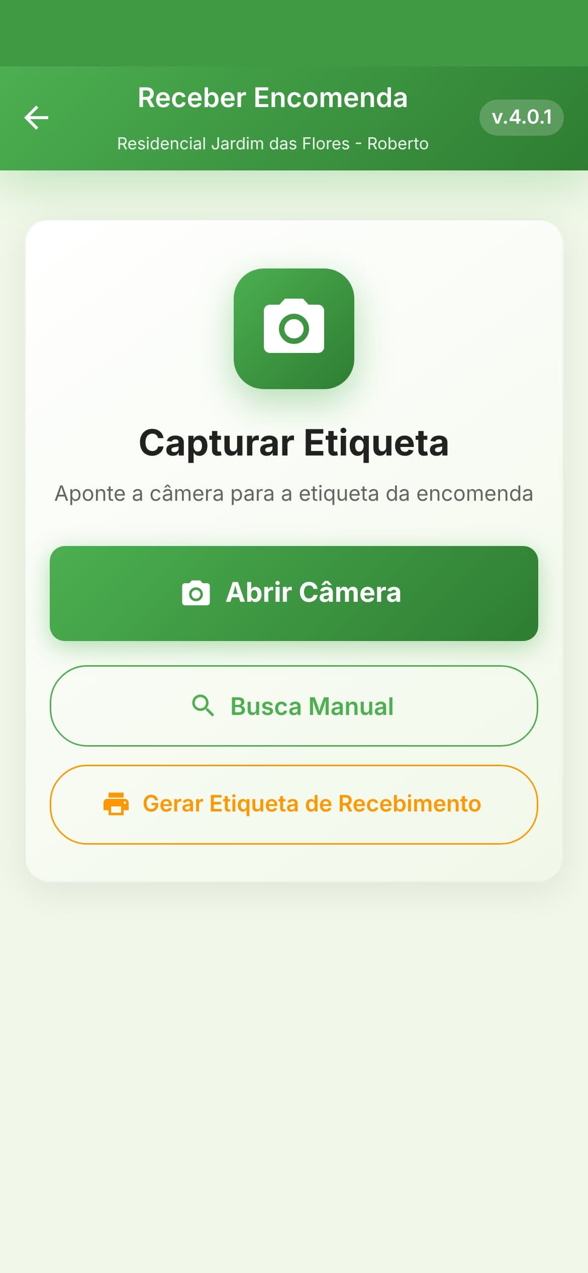 Tela de captura de etiqueta por câmera
