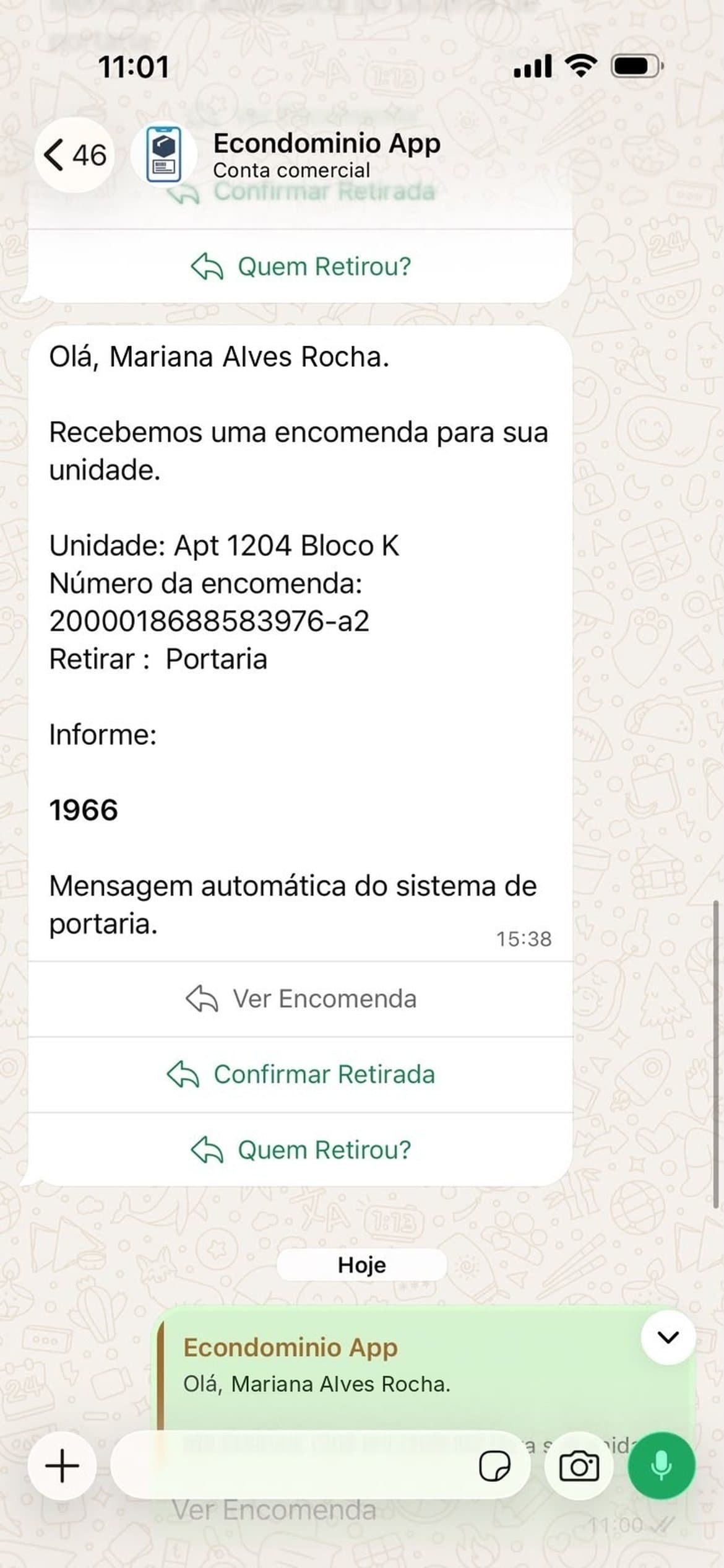 Notificação automática de encomenda no WhatsApp