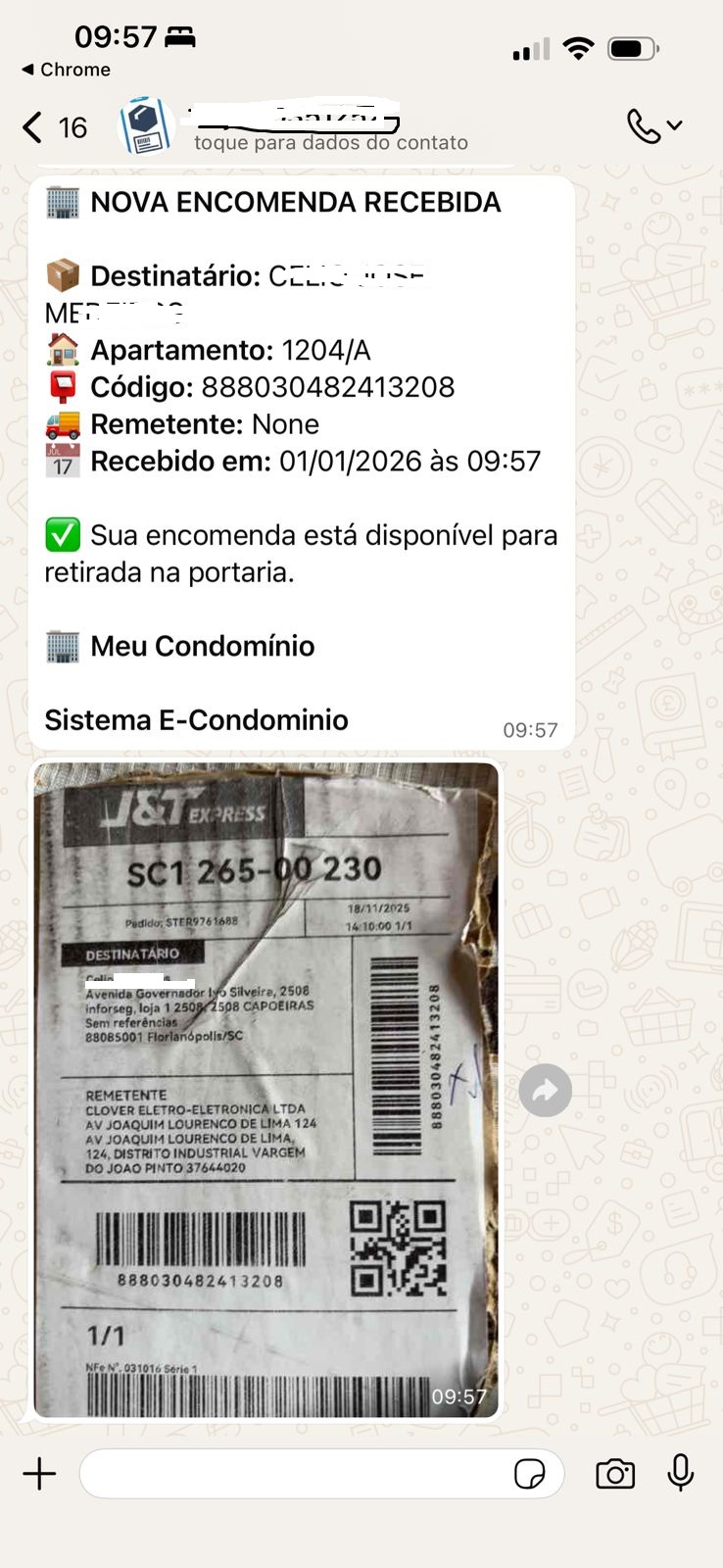 Mensagem WhatsApp automática com detalhes da encomenda e foto da etiqueta